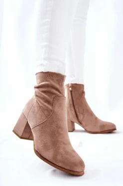 Evento Botki Na Słupku|Czarne Botki*Botki Damskie Zamszowe Beżowe Merducio