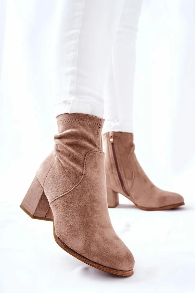 Evento Botki Na Słupku|Czarne Botki*Botki Damskie Zamszowe Beżowe Merducio