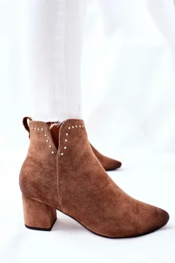 Clearance Buty damskie Vinceza Botki Damskie Zamszowe Beżowe Brinlack