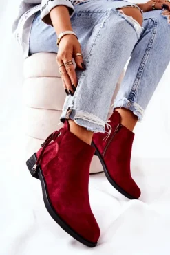 Sale Boto Botki Damskie Zamszowe Bordowe Numbero