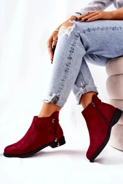 Sale Boto Botki Damskie Zamszowe Bordowe Numbero