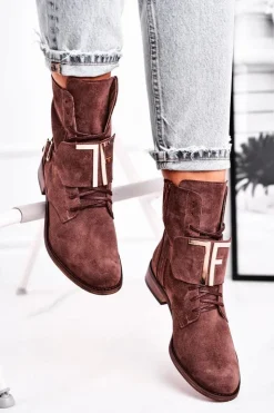 Damskie Boto Botki Damskie Zamszowe Brązowe Nicole 2591