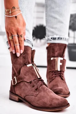 Damskie Boto Botki Damskie Zamszowe Brązowe Nicole 2591