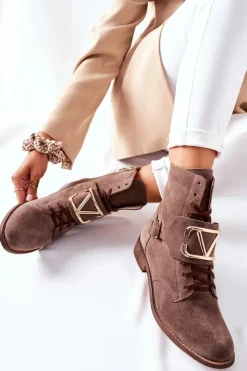 Online Boto Botki Damskie Zamszowe Brązowe Nicole 2676