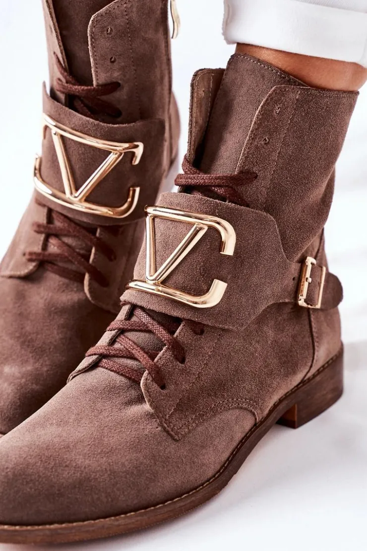 Online Boto Botki Damskie Zamszowe Brązowe Nicole 2676