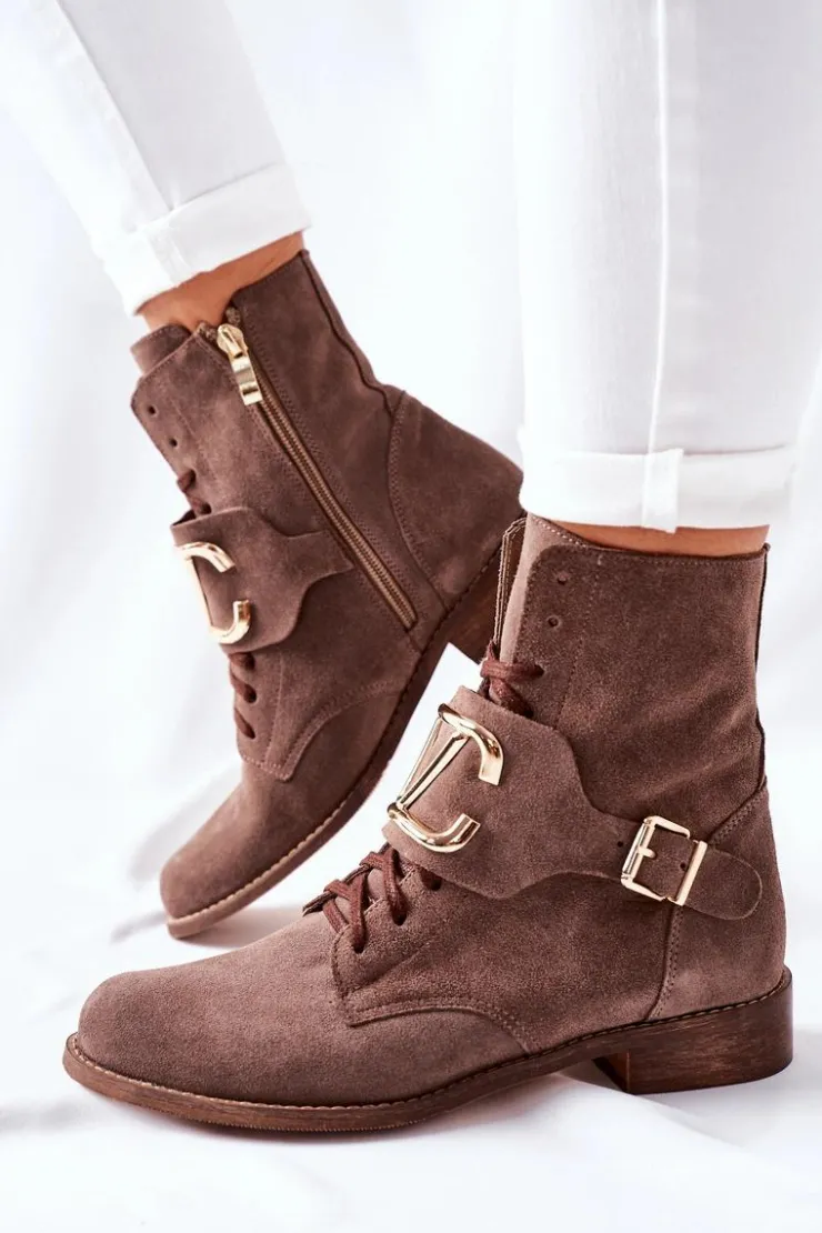 Online Boto Botki Damskie Zamszowe Brązowe Nicole 2676