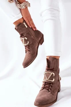 Online Boto Botki Damskie Zamszowe Brązowe Nicole 2676