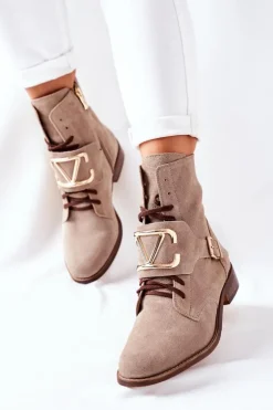 Damskie Boto Botki Damskie Zamszowe Cappuccino Nicole 2676