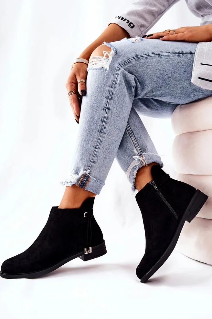 Discount Boto Botki Damskie Zamszowe Czarne Numbero