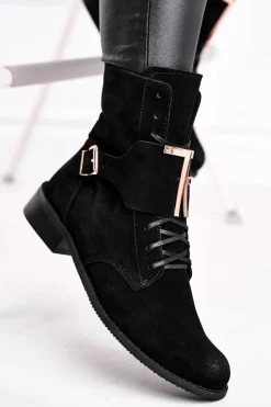 Boto Botki Sznurowane|Czarne Botki*Botki Damskie Zamszowe Czarne Nicole 2591