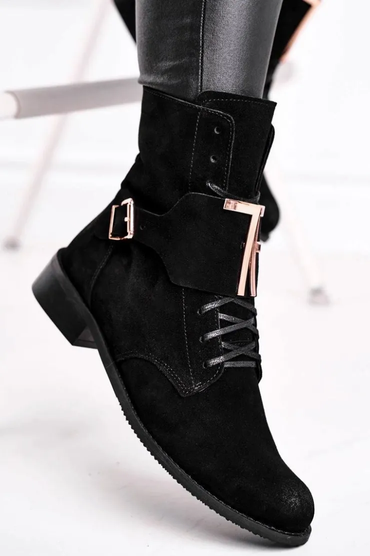 Boto Botki Sznurowane|Czarne Botki*Botki Damskie Zamszowe Czarne Nicole 2591