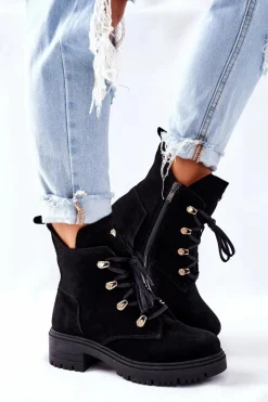 Boto Botki Sznurowane|Czarne Botki*Botki Damskie Zamszowe Czarne Nicole 2674