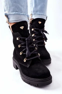 Boto Botki Sznurowane|Czarne Botki*Botki Damskie Zamszowe Czarne Nicole 2674