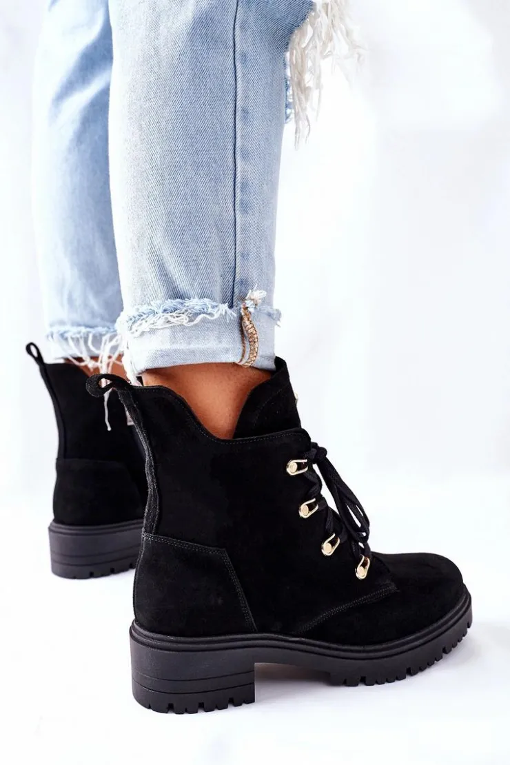 Boto Botki Sznurowane|Czarne Botki*Botki Damskie Zamszowe Czarne Nicole 2674