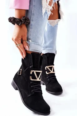 Boto Botki Sznurowane|Czarne Botki*Botki Damskie Zamszowe Czarne Nicole 2676
