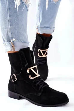 Boto Botki Sznurowane|Czarne Botki*Botki Damskie Zamszowe Czarne Nicole 2676