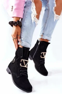 Boto Botki Sznurowane|Czarne Botki*Botki Damskie Zamszowe Czarne Nicole 2676