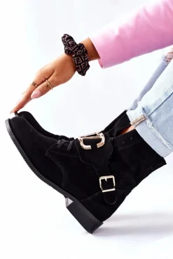 Boto Botki Sznurowane|Czarne Botki*Botki Damskie Zamszowe Czarne Nicole 2676