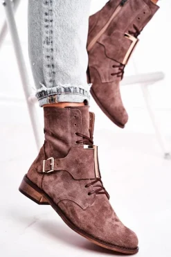 New Boto Botki Damskie Zamszowe Jasno Brązowe Nicole 2591