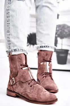 New Boto Botki Damskie Zamszowe Jasno Brązowe Nicole 2591