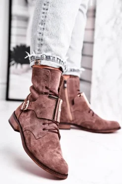 New Boto Botki Damskie Zamszowe Jasno Brązowe Nicole 2591