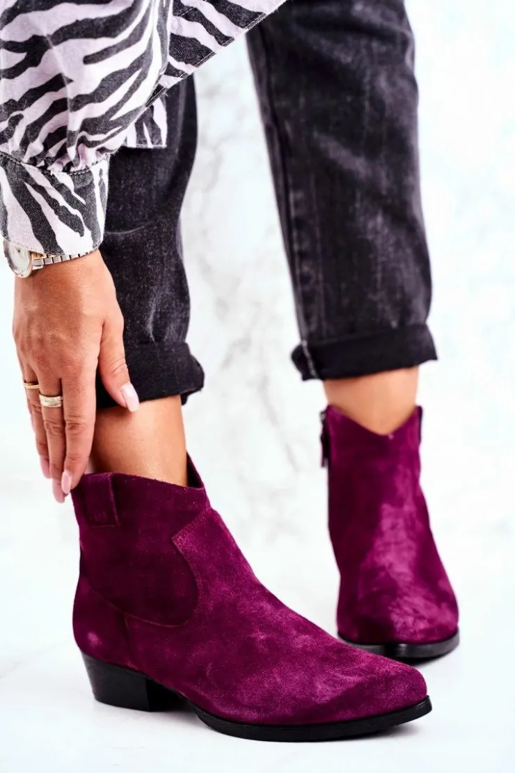 Maciejka Botki Wiosenne|Botki Maciejka*Botki Damskie Zamszowe Fioletowe 04289-05