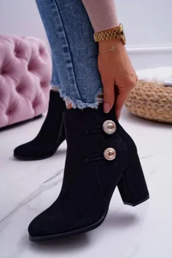 Online Damskie buty S.Barski Botki Damskie Zamszowe na Słupku Czarne Barski 73-2