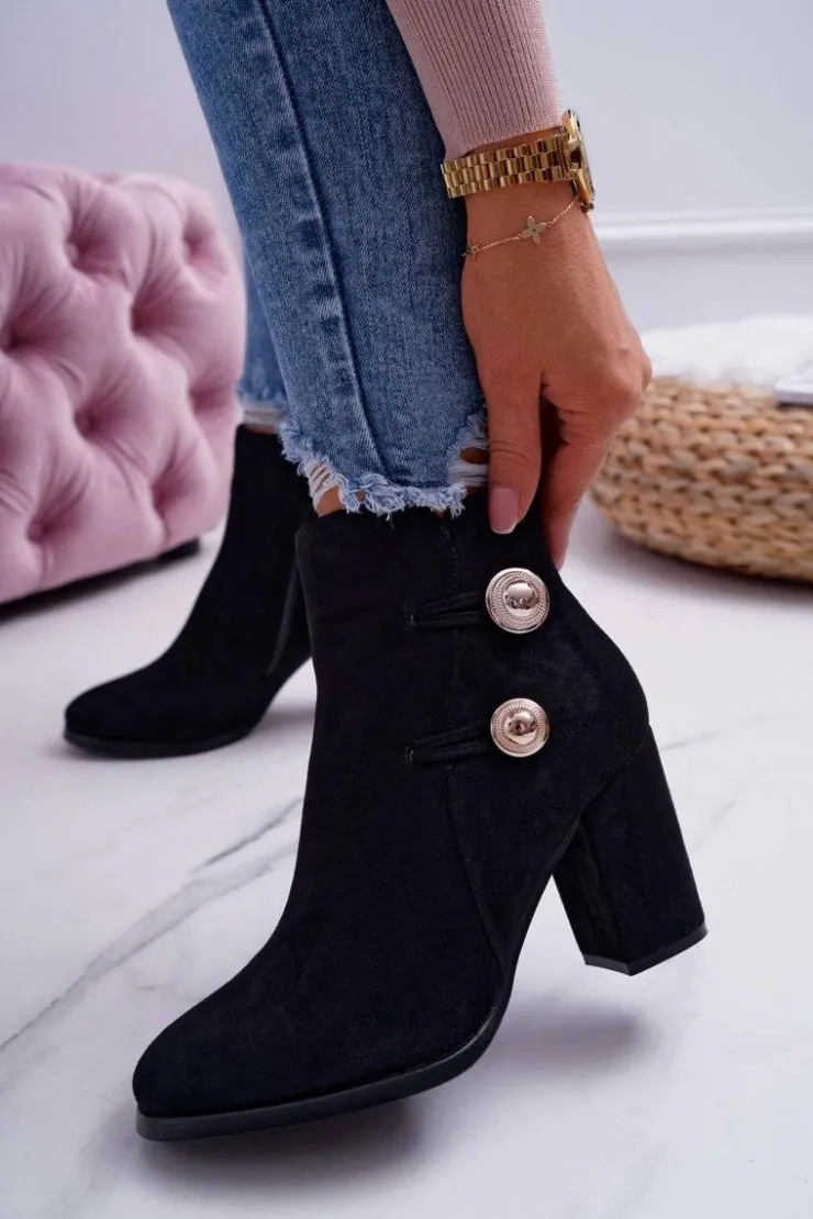 Online Damskie buty S.Barski Botki Damskie Zamszowe na Słupku Czarne Barski 73-2