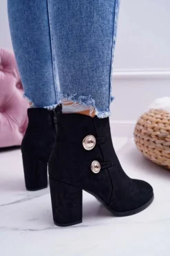 Online Damskie buty S.Barski Botki Damskie Zamszowe na Słupku Czarne Barski 73-2