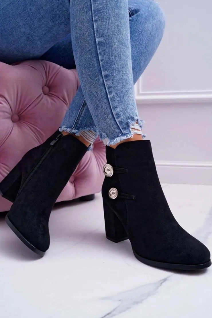 Online Damskie buty S.Barski Botki Damskie Zamszowe na Słupku Czarne Barski 73-2