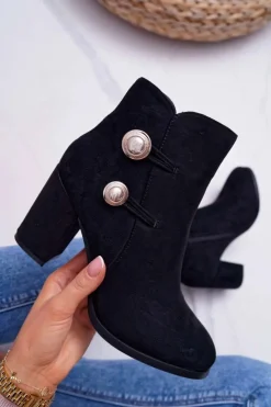 Online Damskie buty S.Barski Botki Damskie Zamszowe na Słupku Czarne Barski 73-2