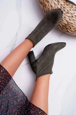 Damskie buty S.Barski Botki Na Słupku|Brązowe I Beżowe Botki*Botki Damskie Zamszowe Na Słupku Khaki Ferrous