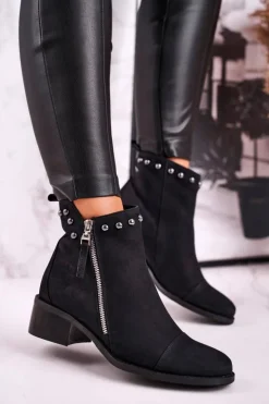 Damskie Laura Messi Botki Damskie Zamszowe Ocieplane Czarne 1879