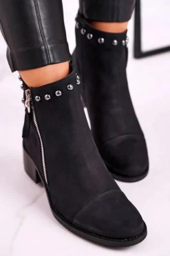 Damskie Laura Messi Botki Damskie Zamszowe Ocieplane Czarne 1879