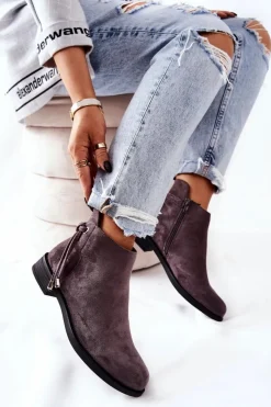 Damskie Boto Botki Damskie Zamszowe Szare Numbero