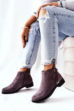 Damskie Boto Botki Damskie Zamszowe Szare Numbero