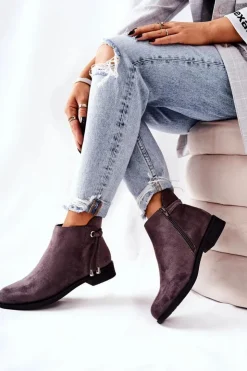 Damskie Boto Botki Damskie Zamszowe Szare Numbero