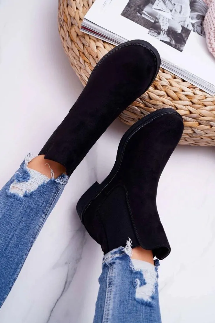 Discount Boto Botki Damskie Zamszowe Sztyblety Czarne 8BT35-0585