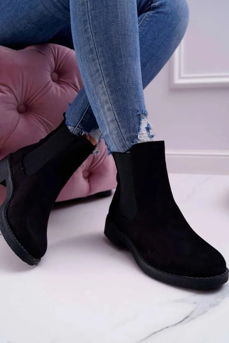 Discount Boto Botki Damskie Zamszowe Sztyblety Czarne 8BT35-0585