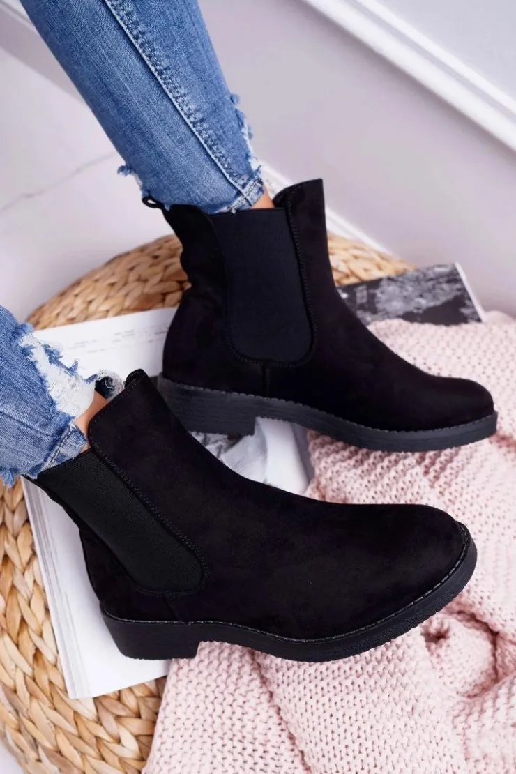 Discount Boto Botki Damskie Zamszowe Sztyblety Czarne 8BT35-0585