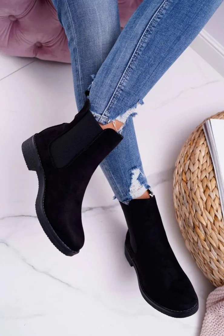 Discount Boto Botki Damskie Zamszowe Sztyblety Czarne 8BT35-0585