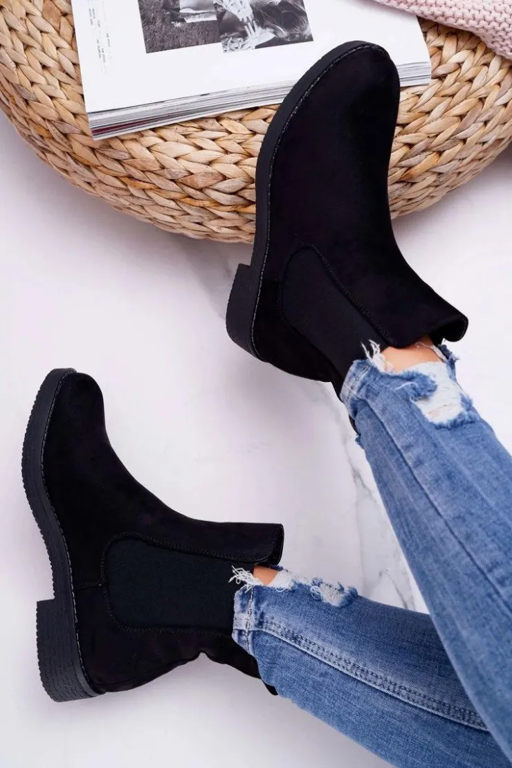 Discount Boto Botki Damskie Zamszowe Sztyblety Czarne 8BT35-0585