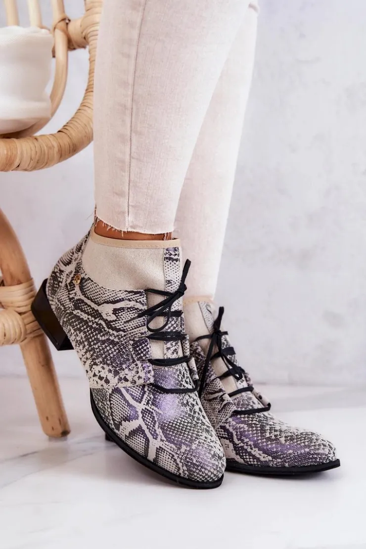 Best Maciejka Botki Damskie Zamszowe Trzewiki Wężowe 04744-03 Beżowe Beżowy