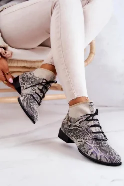 Best Maciejka Botki Damskie Zamszowe Trzewiki Wężowe 04744-03 Beżowe Beżowy