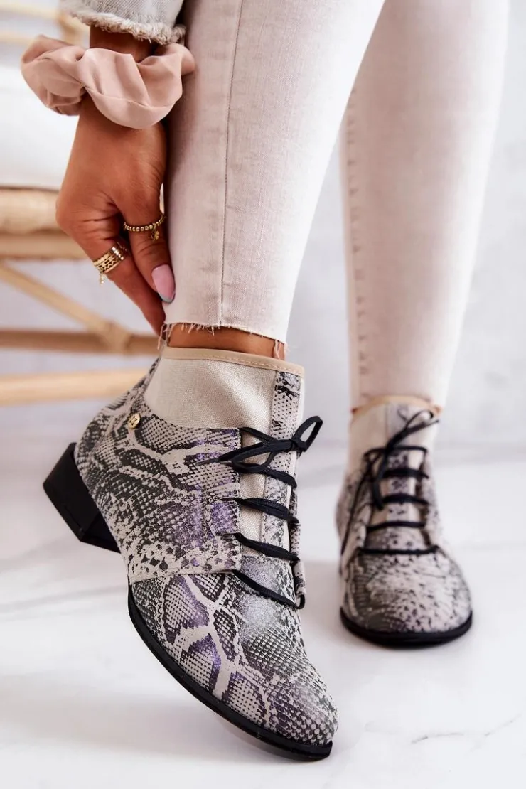 Best Maciejka Botki Damskie Zamszowe Trzewiki Wężowe 04744-03 Beżowe Beżowy