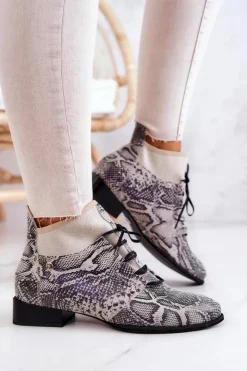 Best Maciejka Botki Damskie Zamszowe Trzewiki Wężowe 04744-03 Beżowe Beżowy