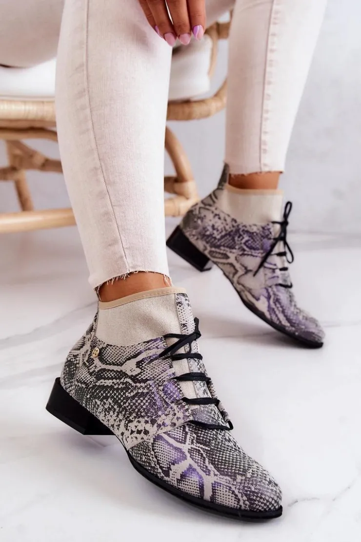 Best Maciejka Botki Damskie Zamszowe Trzewiki Wężowe 04744-03 Beżowe Beżowy