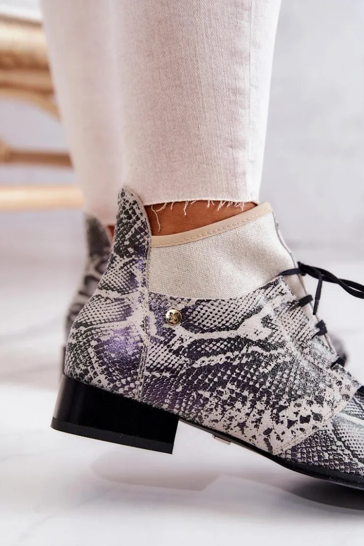 Best Maciejka Botki Damskie Zamszowe Trzewiki Wężowe 04744-03 Beżowe Beżowy