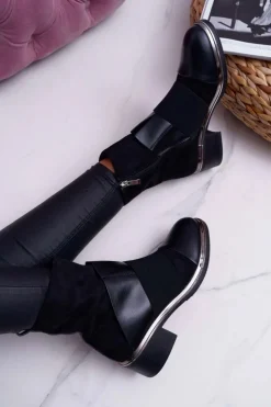 Boto Botki Zimowe Damskie|Botki Zamszowe*Botki Damskie Zamszowe Z Gumką Czarne Mange