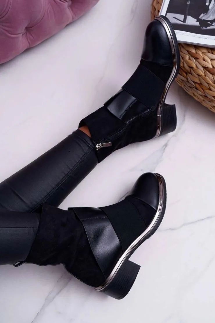 Boto Botki Zimowe Damskie|Botki Zamszowe*Botki Damskie Zamszowe Z Gumką Czarne Mange